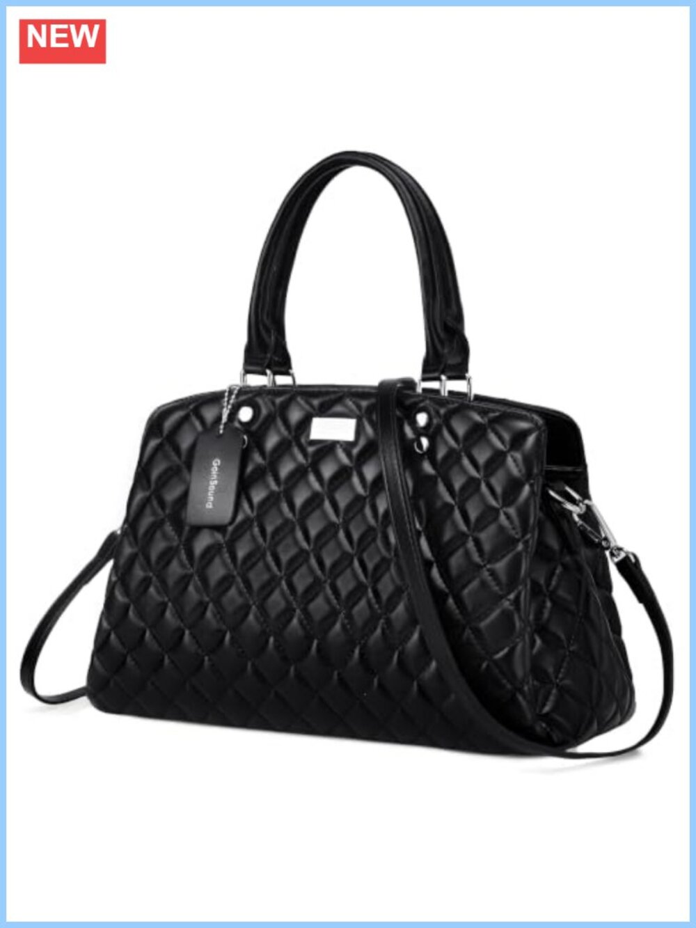 Quilted PU Leather Satchel Top Handle Crossbody Bag
